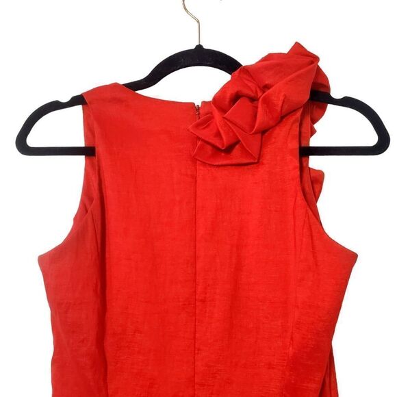 VTG CACHE Rosette Cocktail Dress Size 6 Red Stretchy 3D V-Neck Sleeveless Womens - Picture 6 of 11